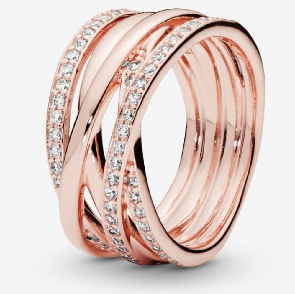 PANDORA Rose Sparkling+Polished Lines Ring